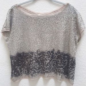 Silver and Gray Sequined Open Back Top